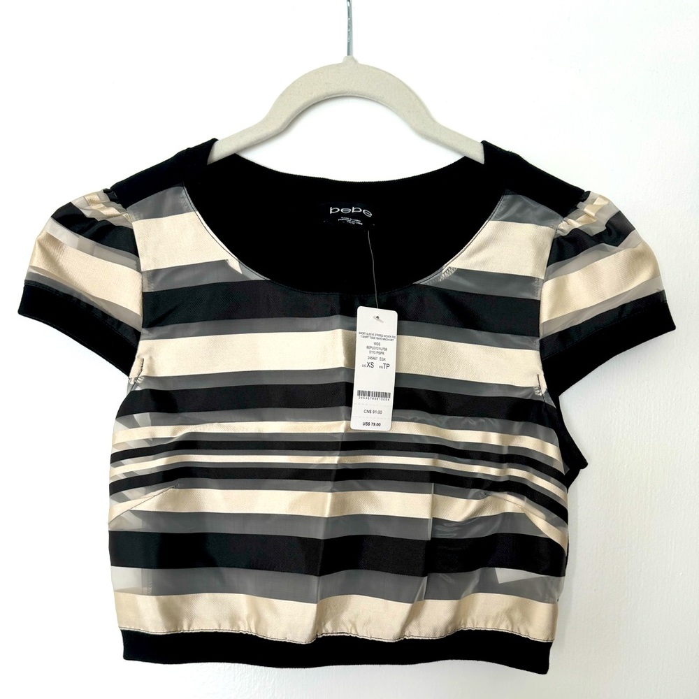 NWT Bebe Striped Sheer Crop Top Sz. XS